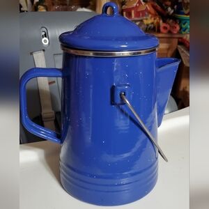 Vintage Blue Enamel Coffee Percolator, New Condition